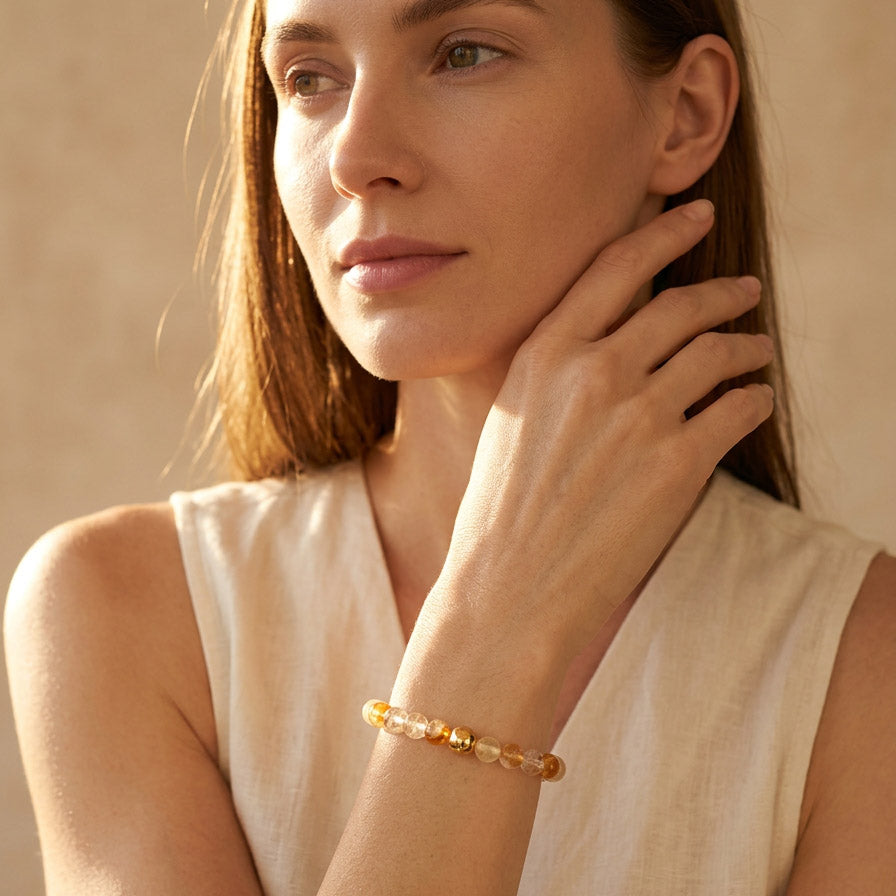 Natural Rutilated Quartz  bracelet on wrist