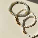 Symbolic gemstone bracelet set with amazonite, white turquoise and freshwater pearls