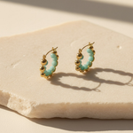 Amazonite Gemstone Hoop Earrings in Gold Stainless Steel
