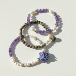 Handcrafted Floral, Amethyst & Cloisonné Beaded Bracelet Set (3pcs)