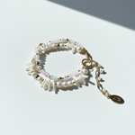 Rose Quartz & Baroque Pearl Botanical Bracelet