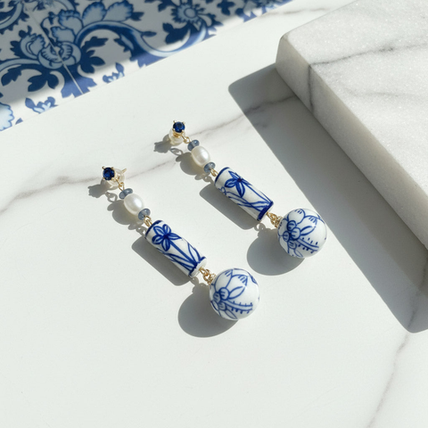 Porcelain Lapis Pearl Drops