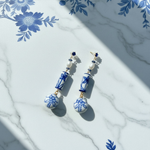 Blue & White Porcelain Dangle Earrings with Pearls & Lapis