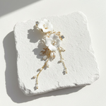 Porcelain Camellia Drop Earrings with Freshwater Pearls