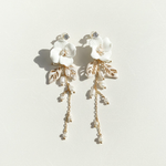 Porcelain Camellia Drop Earrings with Freshwater Pearls