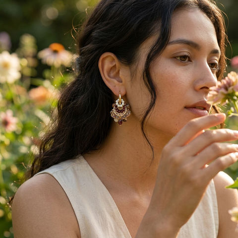 Cloisonné Garnet Earrings