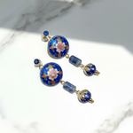 Cloisonné Floral Sodalite Dangle Earrings in 18K Gold-Plated Brass