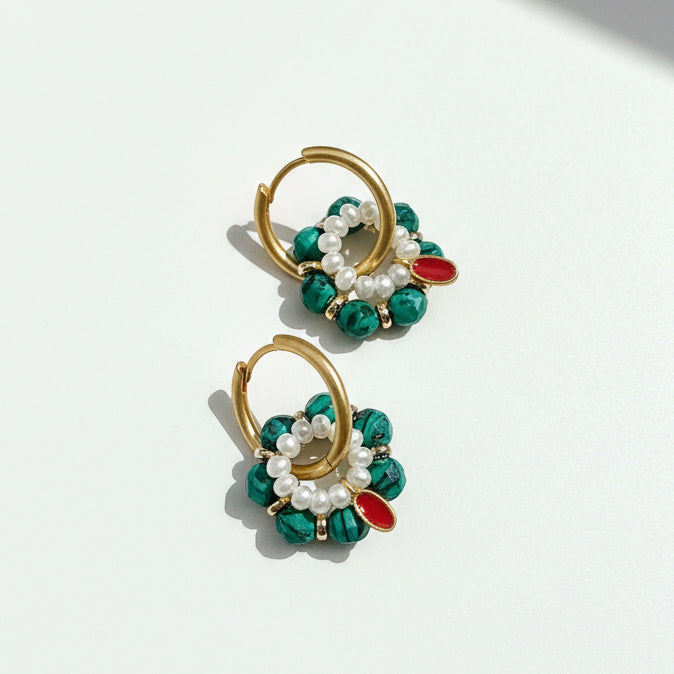 Convertible Cloisonné, Malachite & Pearl Multi-Way Hoop Earrings