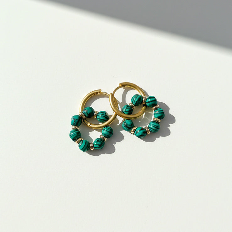 Convertible Cloisonné, Malachite & Pearl Multi-Way Hoop Earrings