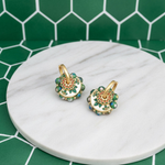 Convertible Green Cloisonné & Pearl Multi-Way Hoop Earrings