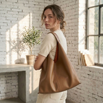 Soft Slouchy Leather Tote Bag with Pouch