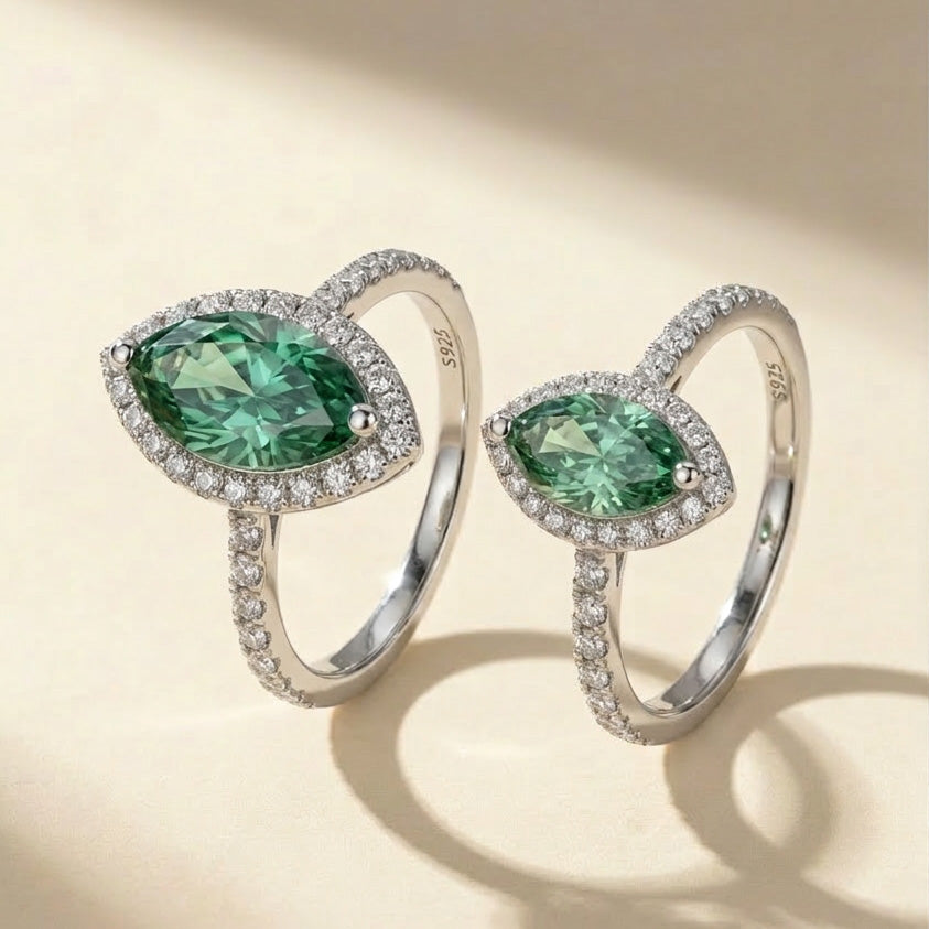Green Marquise Moissanite Ring Halo | 1ct & 2ct