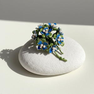 Blue Floral Pearl Brooch