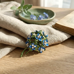 Hand-Painted Blue Floral Brooch with Freshwater Pearls