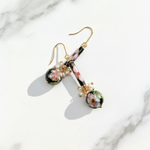 Hand-Painted Cloisonné Floral Drop Earrings with Pearls