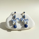 Hand-Painted Porcelain Horse Drop Earrings with Lapis