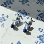 Hand-Painted Porcelain Horse Drop Earrings with Lapis