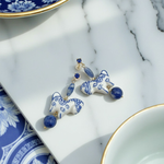 Hand-Painted Porcelain Horse Drop Earrings with Lapis