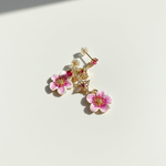 Hand-Painted Pink Sakura Flower Dangle Earrings with CZ