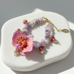 Hand-Painted Orchid Jade & Freshwater Pearl Bracelet