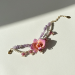 Hand-Painted Orchid Jade & Freshwater Pearl Bracelet