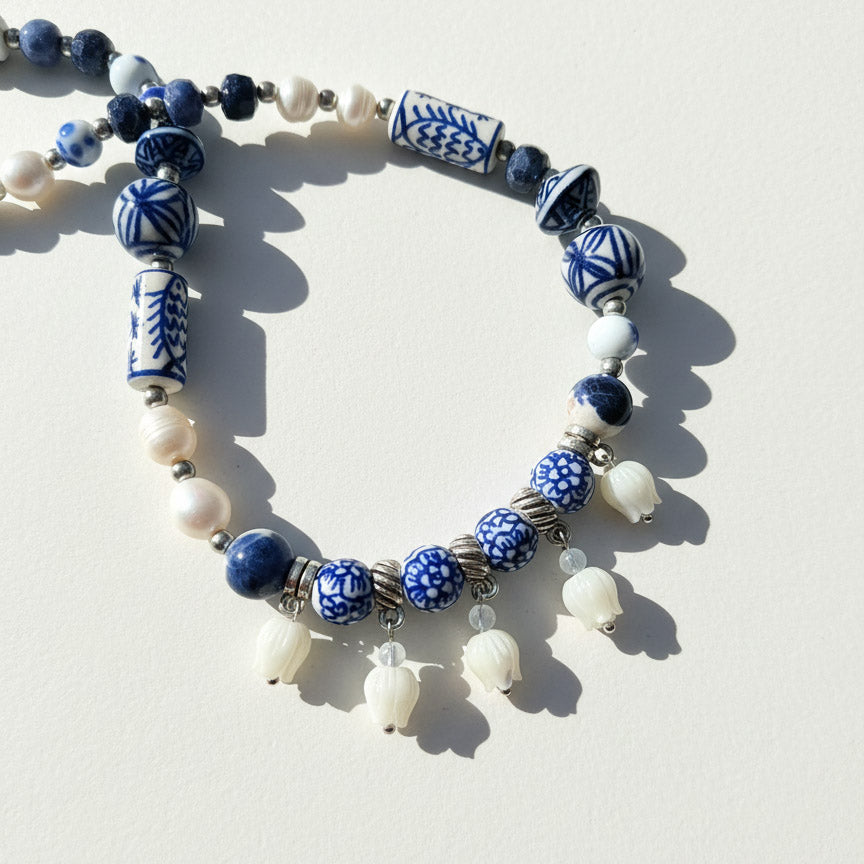 Handpainted Porcelain & Pearl Lily of the Valley Necklace