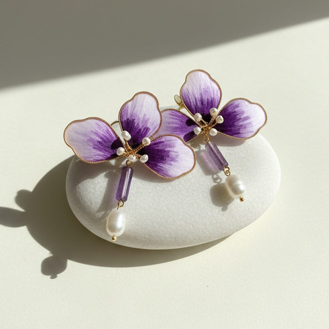 Silk Orchid & Pearl Earrings