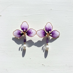 Handpainted Silk Orchid Earrings with Jade & Pearls
