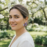 Handpainted Silk Orchid Earrings with Jade & Pearls