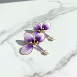 Handpainted Silk Orchid Earrings with Jade & Pearls