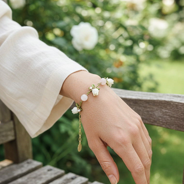 Mother of Pearl Lily of the Valley Bracelet with Pearls & Gemstones