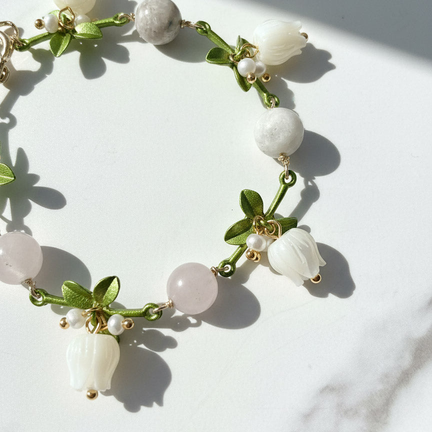 Mother of Pearl Lily of the Valley Bracelet with Pearls & Gemstones