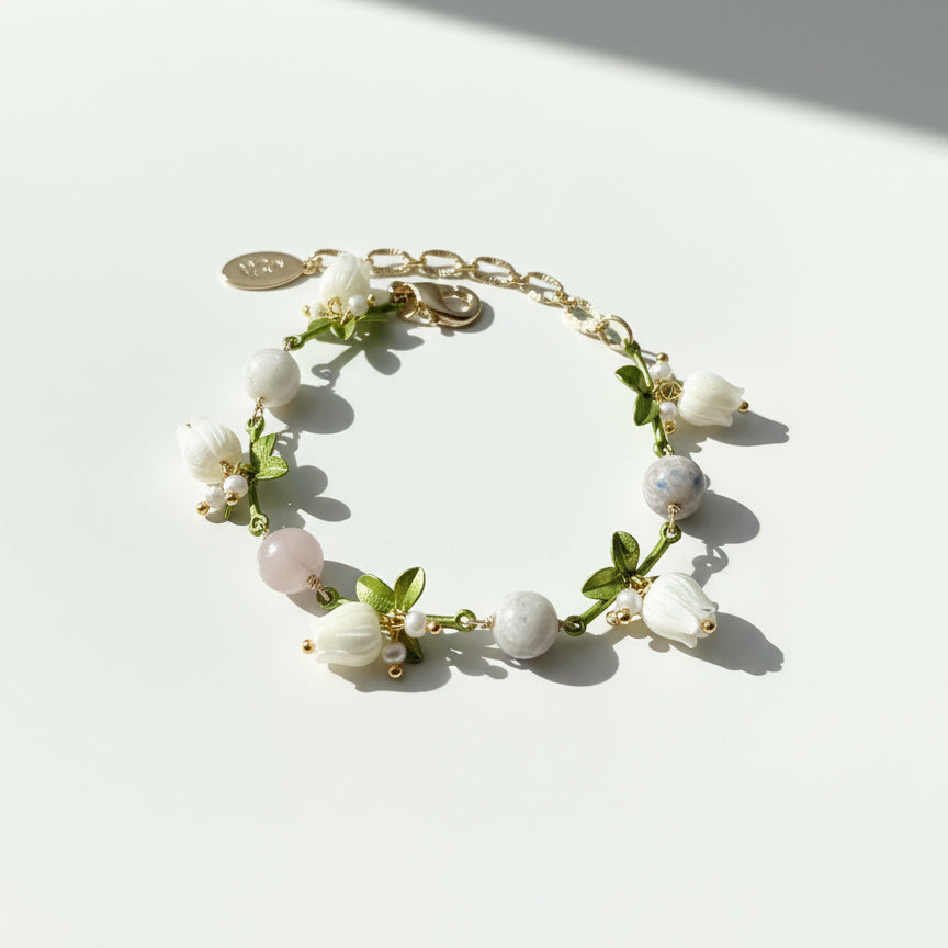 Mother of Pearl Lily of the Valley Bracelet with Pearls & Gemstones