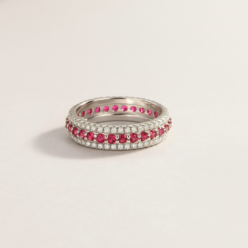 Moissanite Eternity Ring with Ruby, Emerald & Sapphire Stones