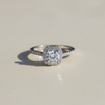 1ct Moissanite Halo Ring in Platinum Plated Silver
