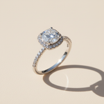 1ct Moissanite Halo Ring in Platinum Plated Silver