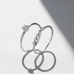 Moissanite Solitaire & Pavé Stacking Ring Set