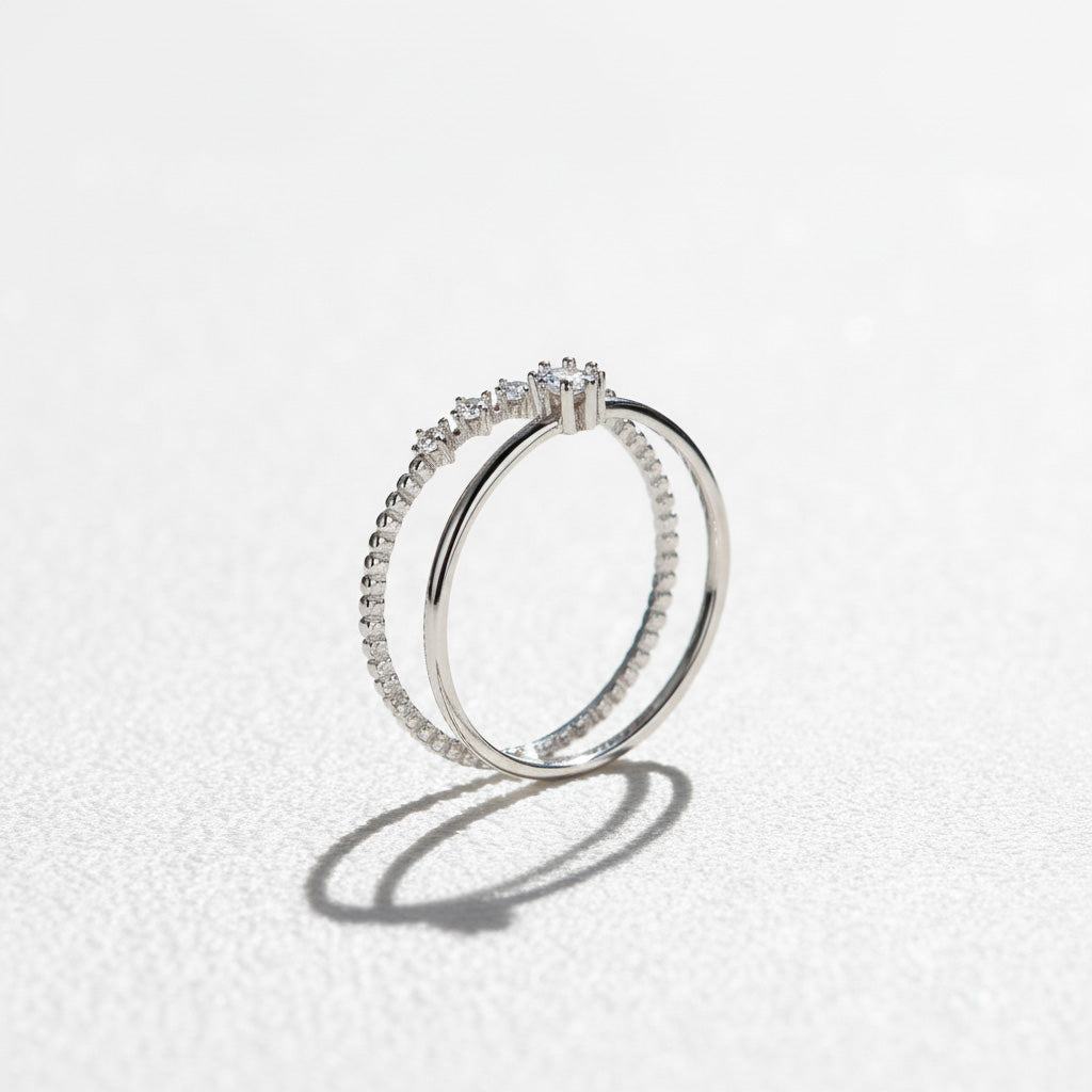 Moissanite Solitaire & Pavé Stacking Ring Set