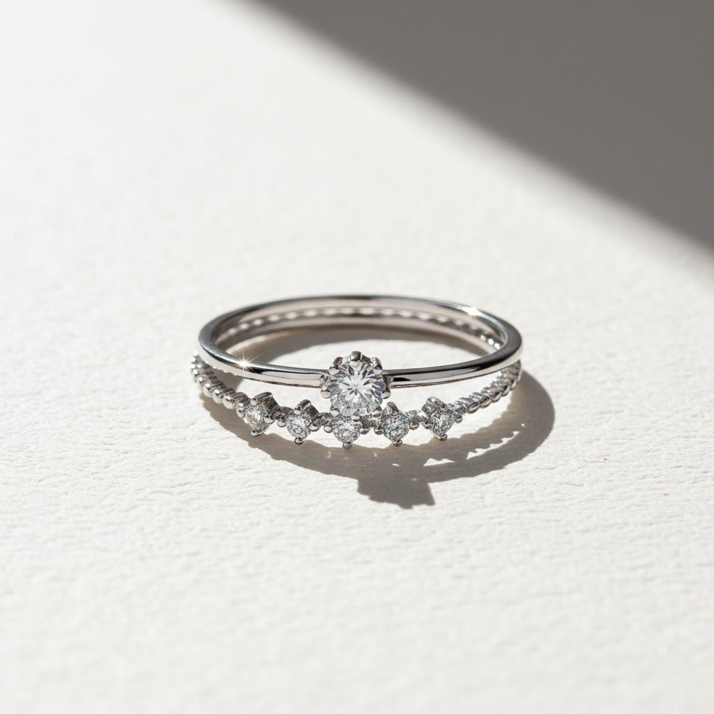 Moissanite Solitaire & Pavé Stacking Ring Set