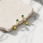 Pear Enamel Drop Earrings with Pearl