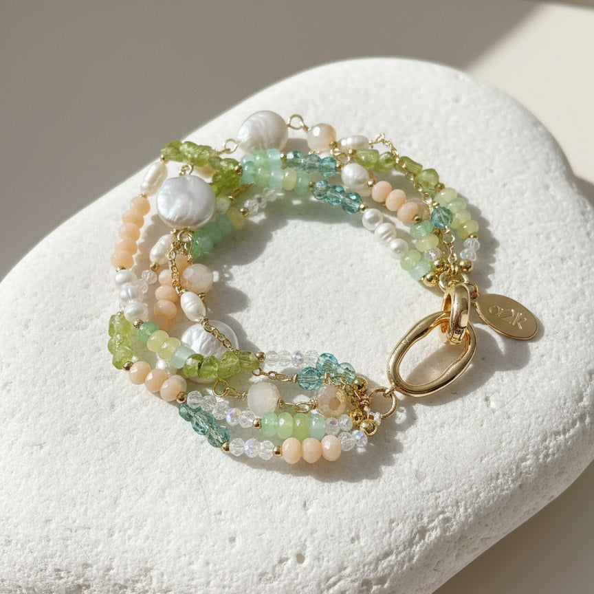 Pearl, Peridot & Amazonite Multi-Strand Bracelet