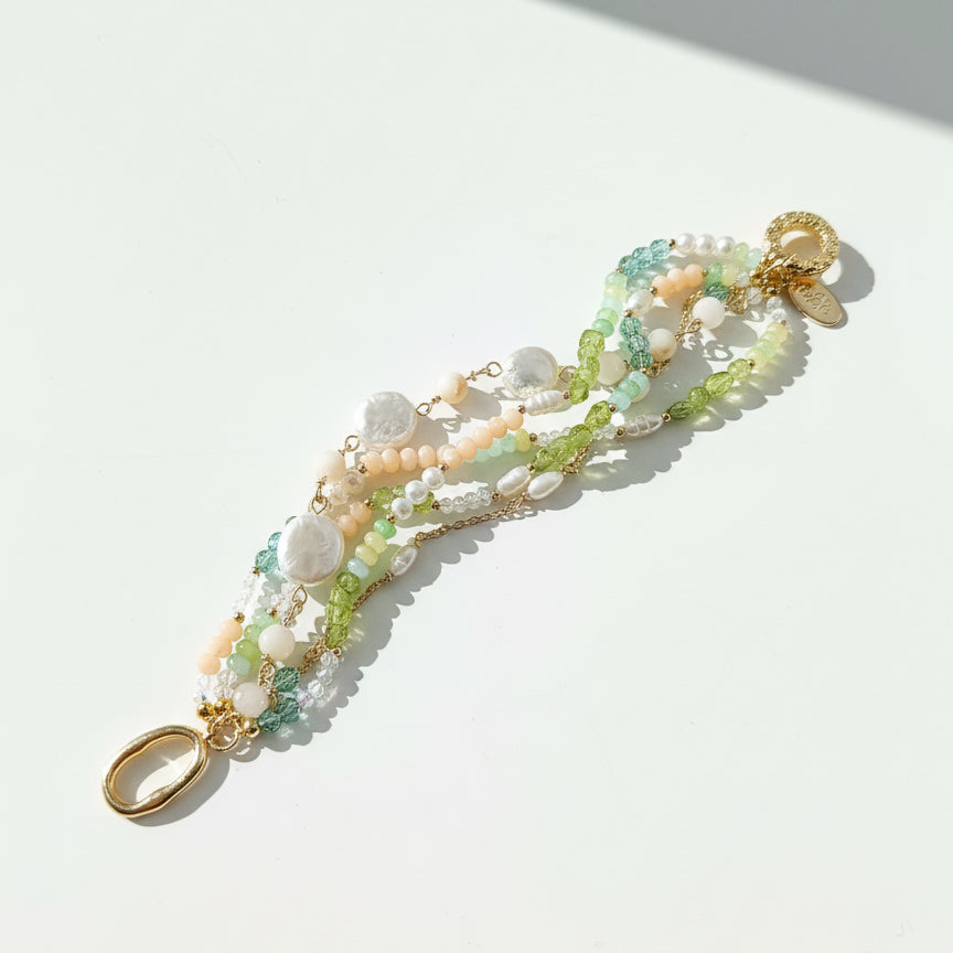 Pearl, Peridot & Amazonite Multi-Strand Bracelet