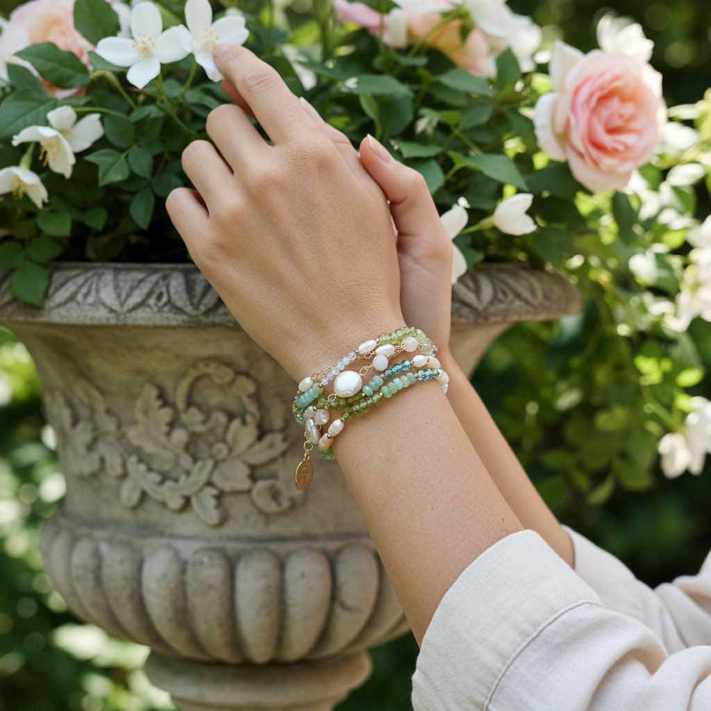 Pearl, Peridot & Amazonite Multi-Strand Bracelet