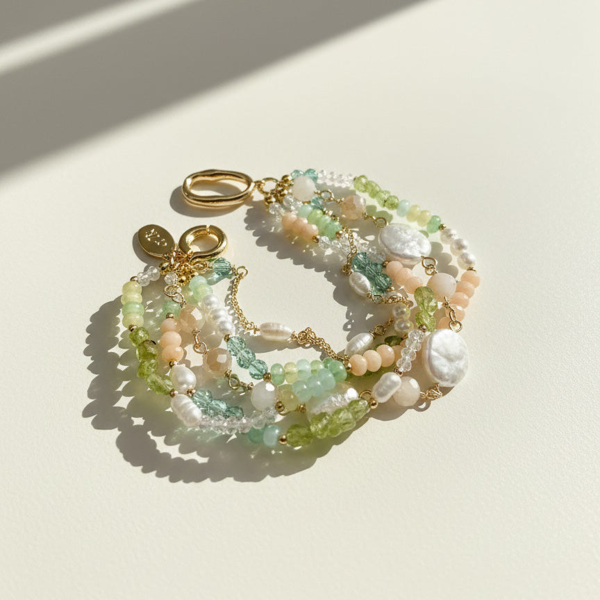 Pearl, Peridot & Amazonite Multi-Strand Bracelet