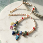 Pearl & Porcelain Charm Necklace with Coral & Enamel