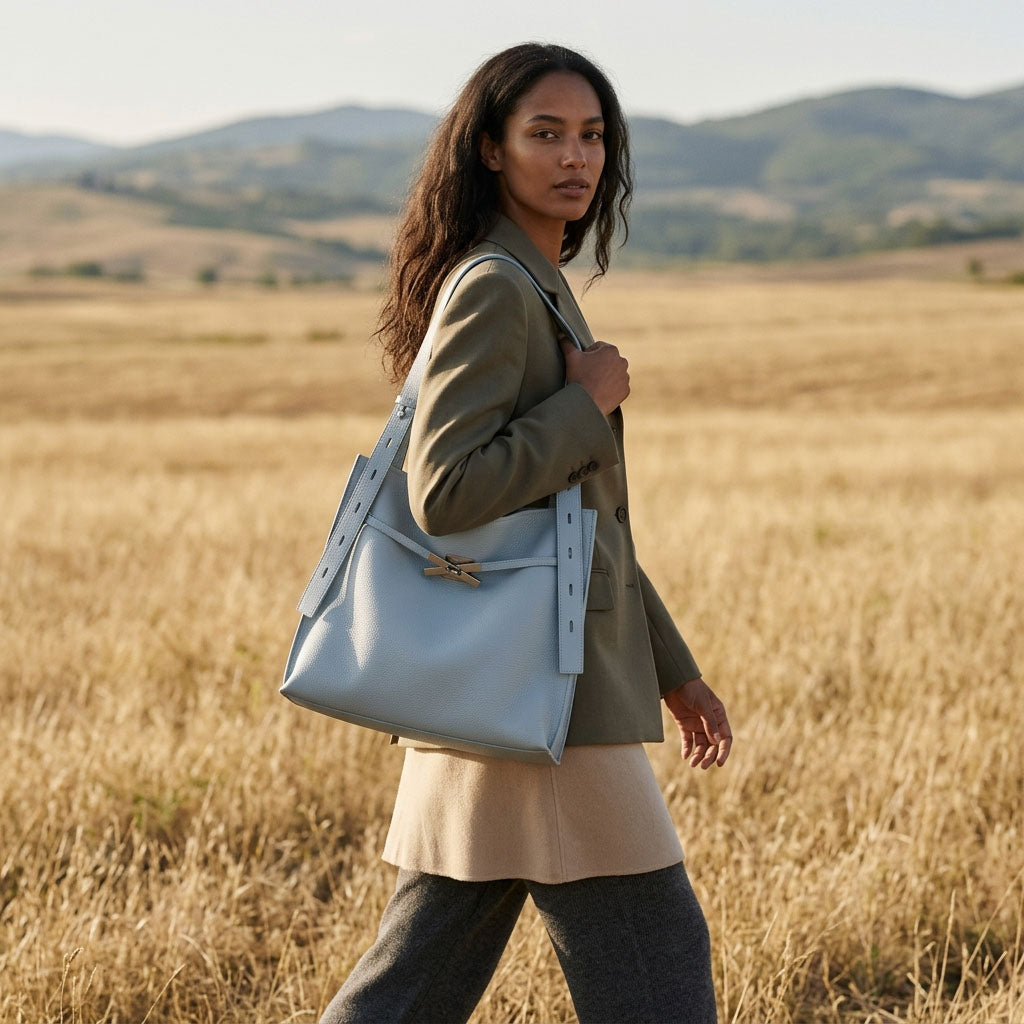Twist-Lock Leather Tote Bag | A2K London