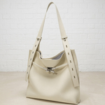 Pebbled Leather Tote Bag with Twist-Lock Clasp