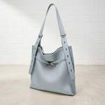 Pebbled Leather Tote Bag with Twist-Lock Clasp