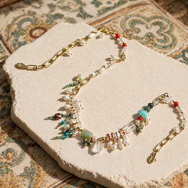 Quartz Pearl Cluster Necklace