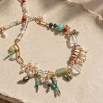 Quartz, Turquoise & Pearl Cluster Necklace